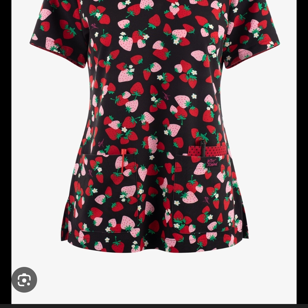 Betsey Johnson  For Koi Strawberry Print Scrub Top